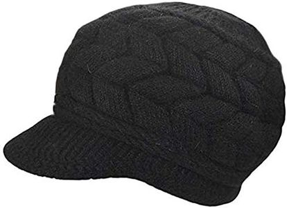 SYAYA Women Wool Newsboy Hat with Warm Fleece Lined, Knit Beanie Cap with Visor for Snow Ski Cold Weather Winter WS-H1, Black, Medium