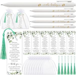 Geyoga 50 Sets Baby Shower Bookmark Favors Include 50 Oh Baby Pen Baby Shower Ballpoint Pen 50 Baby Shower Bookmarks and 50 Organza Bags Baby Shower Favors for Guests Prizes Girl Boy Gender Reveal