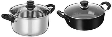 Amazon Brand - Solimo Hard Anodized Deep Kadhai with Induction Bottom and Glass Lid (22cm, 2.5 litres) and Solimo Stainless Steel Induction Bottom Dutch Oven with Glass Lid (24cm, 5 litres)