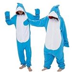 Novelcos Unisex Adult Shark Pajamas Cosplay Shark Animal Costumes Red Hat Dark Blue L