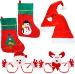 Zest 4 Toyz Christmas Combo Set of 2 Santa Stocking for Gift Hanging Ornaments Christmas Decorations Parties 2 Piece of Santa Claus Cap and 2 Goggle Frame for Christmas Party Favors (Pack of 6)