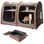 Mispace Portable Twin Compartment Show House Cat Cage/Condo - Easy to Fold & Carry Kennel - Comfy Puppy Home & Dog Travel Crate with Portable Carry Bag/Two Hammocks/Mats and Collapsible Litter Box