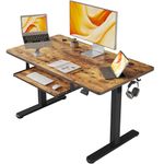 FEZIBO Height Adjustable Electric Standing Desk with Keyboard Tray, 100 x 60 cm Sit Stand up Desk with Splice Board, Black Frame/Rustic Brown Top