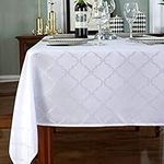 SASTYBALE White Tablecloth Jacquard Floral Polyester Table Cloth Spill Proof Wrinkle Resistant Table Cover for Kitchen Dining Parties Tabletop(Rectangle/Oblong, 152 x 213 CM (6-8 Seats)