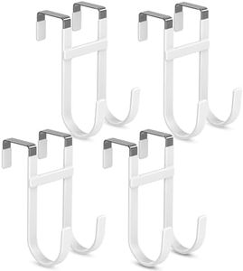 FYY Over The Door Hooks - 4 Pack Heavy Duty Dual-Hook Organizer Hanger with Non-Slip Rubber for Towels, Clothes, Hats & Bags Use in Bathroom, Bedroom, Kitchen - Fits Interior Doors Up to 1 3/8" White