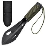 iunio Garden Trowel, Multi Tool Camping Trowel Hand Shovel with Paracord Handle & Carrying Pouch for Metal Detecting, Digging, Gardening, Planting, Outdoor, Black