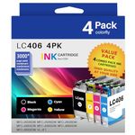 LC406 Ink Cartridges Compatible Replacement for Brother LC406 LC 406 LC-406 for MFC-J4335DW, MFC-J5855DW, MFC-J6555DW, MFC-J4535DW Printer (Black, Cyan, Magenta, Yellow) 4 Combo Pack