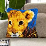 clubevy Latch Hook Kits DIY Throw Pillow Cover Crochet Crafts for Beginner Kids and Adults Handmade Crafts Home Decoration Festival Birthday Gift, Lion 17 * 17 inch