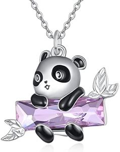 AENEAS Panda Necklace Sterling Silver Panda Pendant Crystal Panda Jewelry Gifts for Women Girls with Gift Box 18+2", Sterling Silver, Amethyst