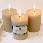 ThinkArtDecor Unscented Pillar Candles Set of 3 | 70 Hrs Each | 3X4 inch Smokeless & Dripless Wax Candles for Home Decor | Ivory