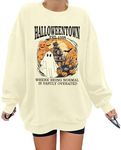 KIMSOONG Halloween Sweatshirts Women Oversized Halloweentown Shirt Ghost Shirt Spooky Fall Sweater Crewneck Pullover Top Apricot