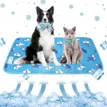Hotumn Dog Cooling Mat with Free Bandana,Summer Cooling Pad for Small Medium Dogs, Machine Washable for Indoor Use on Beds, Sofas, and in Cars (Blue Shark, Large)