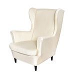 PENDEJATO Wing Chair Slipcovers, 2 Piece Stretch Wingback Chair Cover Soft Velvet Armchair Covers with Elastic Bottom for Living Room Bedroom Beige-White