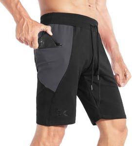 BROKIG Mens Stitching Athletic Shorts Sport Workout Short for Men with Zip Pockets(XX-Large, Dark Grey)