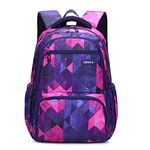 EKUIZAI Lattice Starry Geometric Print Backpack Elementary School Daypack Middle School Students Knapsack, Purple Grid, B337, Daypack Backpacks