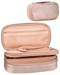 Relavel Makeup Bag Small Travel Cosmetic Bag for Women Girls Makeup Brushes Bag Portable 2 Layer Cosmetic Case Brush Organizer Christmas Gift (Small, Rose Gold)