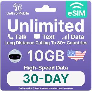 Jethro Mobile - eSIM USA, Quick Activation, 10GB High-Speed Data, Unlimited Talk, Text, & Data, Mobile Hotspot, International Calling, Prepaid Phone Plan (30 Days)