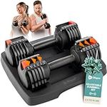 Lifepro 15lb Adjustable Free Weights Dumbbell Sets with Rack - Adjustable Weights Dumbells For Strength Training, Adjustable Dumbbells Set Of 2 For Muscle Building - Hand Weights Set For Home Gym