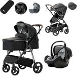 Lnhcrbs Travel Stroller,Baby Stroller 3 in 1 with Car Seat with a One-Hand Foldable Aluminium Frame, Travel Pram with Rain Cover Cup Holder Suitable for 0-4 Years (22kg)