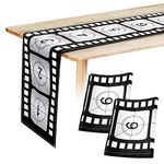 Breling Movie Night Table Runner, 12 x 72 Inch Printed Filmstrip Table Runner Movie Reel Decor Movie Theme Tablecloth Decorations for Kitchen Film Party (Classic Style, 3 Pcs)