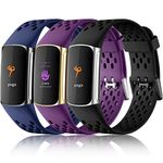 Maledan Compatible with Fitbit Charge 5 Bands Women Men - Breathable Sport Band Soft Waterproof Replacement Wristbands Strap for Fitbit Charge 5 Advanced Fitness Tracker, 3 Pack, TPU, no gemstone