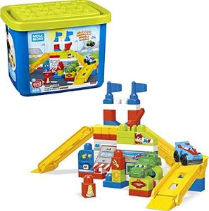 Mega Bloks Garaje de coches de carreras, juguete construcción bebé +1 año (Mattel FVJ02)