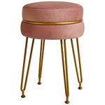 IBUYKE Modern Velvet Round Footstool, Vanity Chair for Makeup Room, Vanity Stool Foot Rest with Gold Legs, Modern Accent Stools for Bedroom, Living Room, Entryway, Offices, Pink L/G-40P