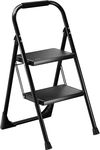 ALPURLAD Step Ladder 2 Step Stool Folding Step Stools for Adults with Handgrip & Anti-Slip Sturdy and Wide Pedal 330lbs Stepladder Multi-Use for Household & Office Foldable Step Stool (Black)