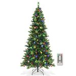 DORTALA Pre-lit Christmas Tree, 8FT Artificial Xmas Tree with 1272 Branch Tips, PVC Pine Needles, 500 Multi-Color & Warm-White LED Lights, 9 Lighting Modes & Timer, Green