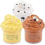 Butter Slime Kit 3 Pack Brown Yellow White Slime, Slime Putty Stress Relief Toys for Kids Party Favors Birthday for Girls Boys