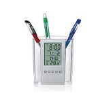 Mentin LCD Digital Alarm Clock Desk Pencil Pen Holder Organizer Thermometer Calendar