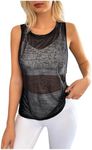 OYOANGLE Women's Sheer Sleeveless Crew Neck Sports Tank Top Sleeveless Athletic Workout Shirts Black Small