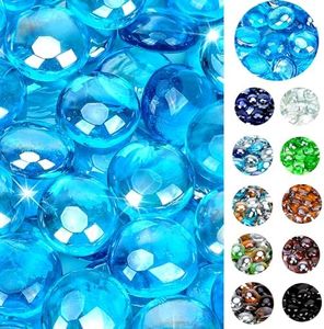 onlyfire 10 Pounds Fire Glass Beads for Propane Fire Pit, 1/2 Inch Reflective Firepit Glass Rocks Flat Marbles for Gas Fireplace and Fire Pit Table, High Luster Caribbean Blue