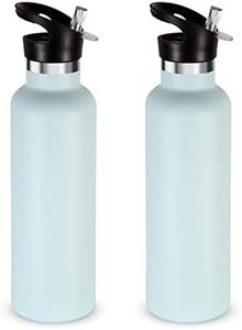 Volhoply 750ml Botellas Agua Acero Inoxidable con Tapa de Paja 2 paquetes,Botella de Deporte Aislada con Asa, Termo de Agua de Metal de Doble Pared- Libre BPA para Escuela, Niños(Niebla,2 Set)