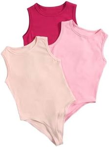 Milumia Girl's 3 Piece Casual Solid Tank Top Sleeveless Round Neck Bodysuit Jumpsuit Multi Pink 10 Years