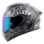 Steelbird SA-2 Terminator 2.0 Aeronautics Full Face Helmet (Medium 580mm, Glossy Black Grey with Clear Visor and Extra Rainbow Visor), Thermoplastic