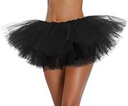 Women's, Teen, Adult Classic Elastic 3, 4, 5 Layered Tulle Tutu Skirt (One Size, Black 5Layer)