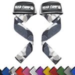 BEAR GRIP Straps - Premium Neoprene Padded Heavy Duty Double Stitched Weight Lifting Gym Straps, Deadlift, Gym Accessories for Men and Women, Advanced Gel Grip, 100% cotton, Extra long length (Camo)