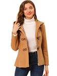 Allegra K Women's Casual Winter Outwear Hooded Button Toggle Pea Coat Brown X-Small