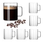 SYANKA Premium Glass Coffee Mug Tea Cups Set of 6-220 ML, Transparent, Borosilicate Glass Cups Set for Tea, Coffee, Green Tea, Herbal Tea, Lemon Tea, Milk Cup, Hot/Cold Drinks Cups