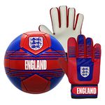 England Official Size 4 Football & Boys Goalkeeper Gloves Junior Gift Set