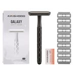 KINGHOOD Long Handle Safety Razor with 10 Stainless Steel Blades,Double Edge Razors for Men or Women, Eco Friendly Razor for Body & Face (Black)