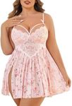 Avidlove Plus Lingerie for Women Floral Lace Chemise Babydol V Neck Nighgown Sexy Sleepwear Mesh Nightwear Side Slit Nighty