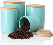 Sweejar Ceramic Kitchen Canister Sets, Heavy Food Storage Jars for Countertop with Airthight Seal Bamboo Lid, Servering for Sugar, Coffee Beans, Tea Leaves, Pack of 4（Turquoise）