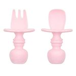 Bumkins Chewtensils, 100% Silicone Baby- Led Weaning Cutlery - Fork and Spoon Pair, 6 Months+, Pink