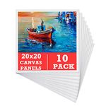 10 Packs Blank Canvas Panels Board 20 x 20 cm(8" x 8"), 100% Cotton for Acrylic Painting, Oil Paint & Wet Water Art Media, Canvases for Professional Artist, Hobby Painters & Beginners