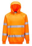 Portwest B304 Hi Vis Hoodie Mens EN ISO 20471 Class 3 Hooded Reflective Bio Motion Tape 40 Plus UPF Work Hoodies Polycotton 300g Brushed Back Kangaroo Pocket Warehouse Construction, Orange, XXXL
