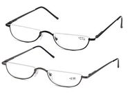 SOOLALA Vintage Designer Alloy Flat Top Half Frame Stylish Slim Reading Glasses, 2 Pairs / Black + Gun, Small