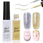 Makartt Liner Gel Nail Polish, 2 Colors Glitter Silver Golden Gel Nail Art Paint Soak Off UV Curing Built in Thin Nail Brush DIY Art Design Home & Nail Salon Manicure Drawing Kit