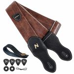 Nefelibata Guitar Strap with Pick Pocket, 2.3 inch Soft Vegan Leather Guitar Straps, 60s Vintage Style(Brown)